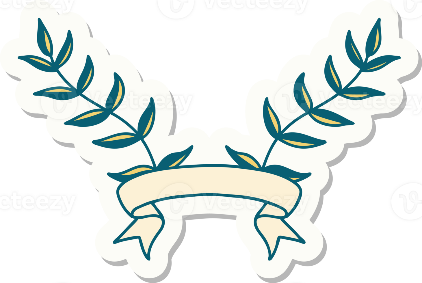 tattoo style sticker with banner of leaves png