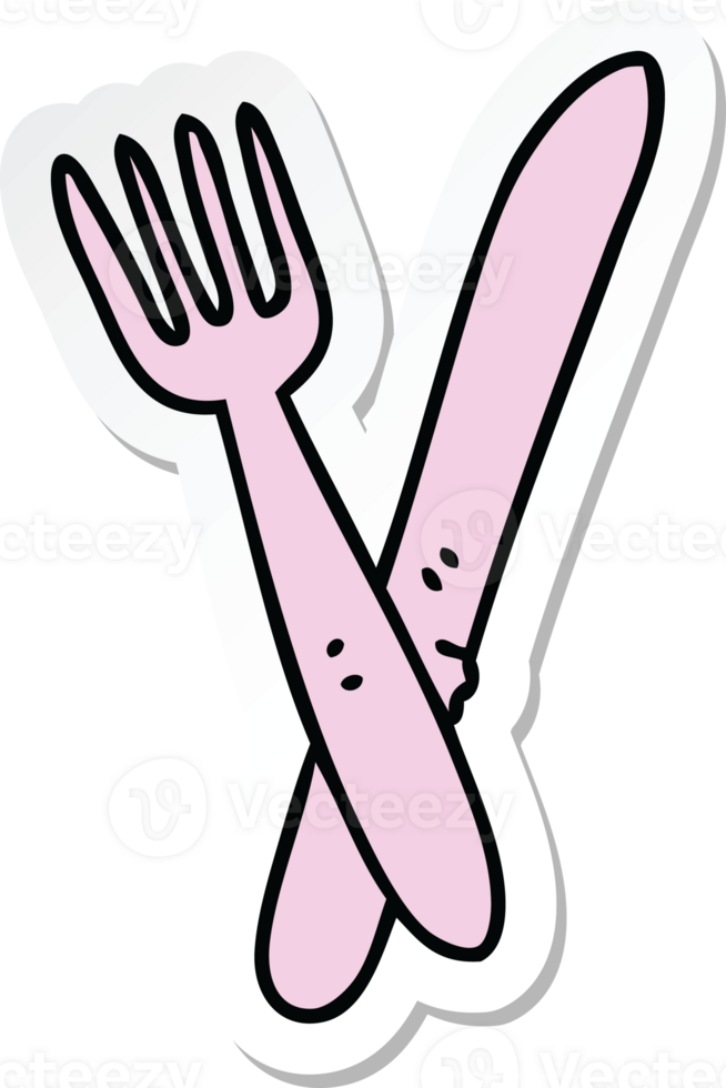 sticker of a quirky hand drawn cartoon cutlery png