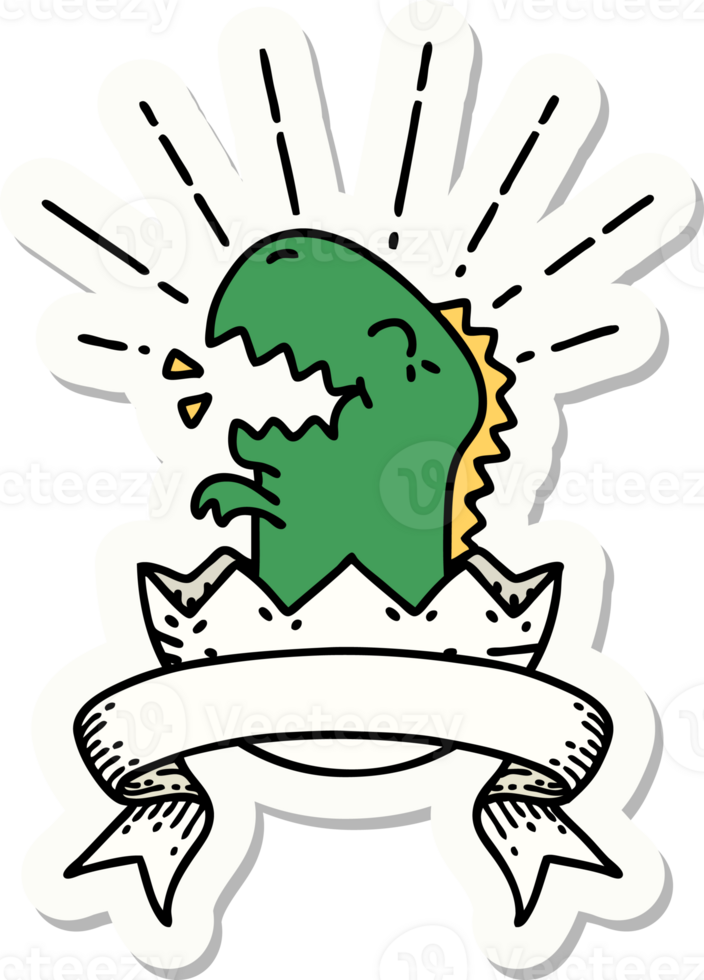 sticker of a tattoo style hatching dinosaur png