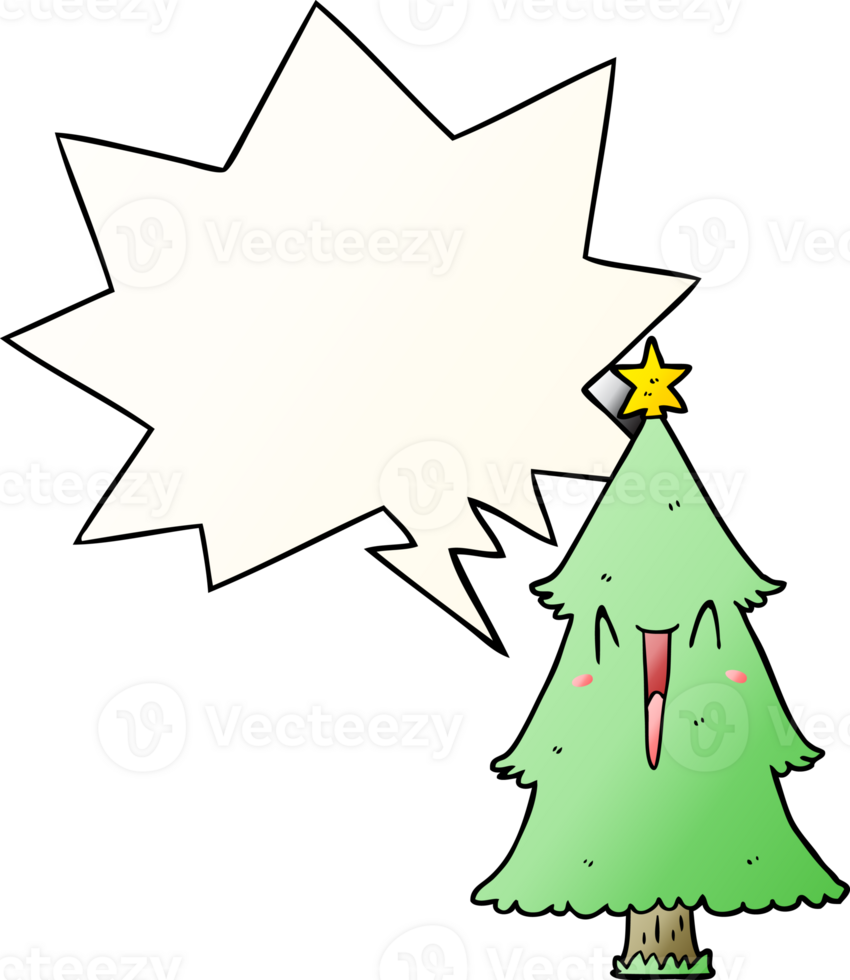 cartoon christmas tree with speech bubble in smooth gradient style png