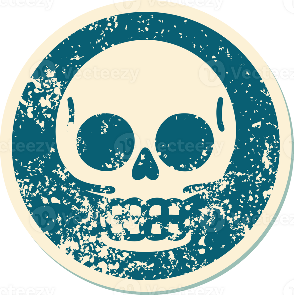 iconic distressed sticker tattoo style image of a skull png