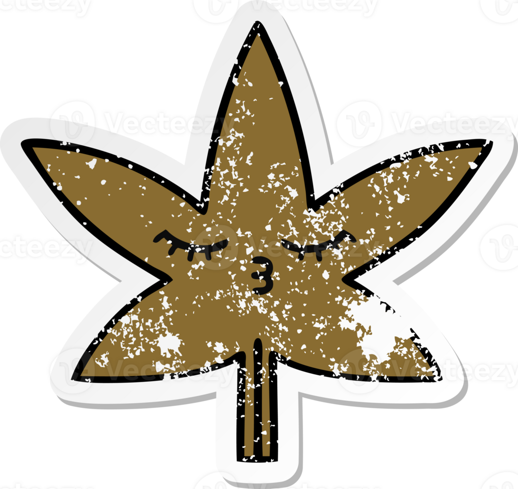 distressed sticker of a cute cartoon autumnal leaf png