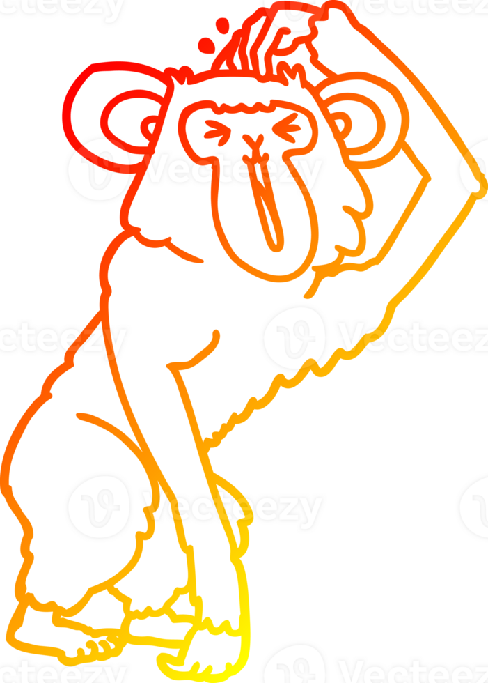warm gradient line drawing of a cartoon chimp scratching head png