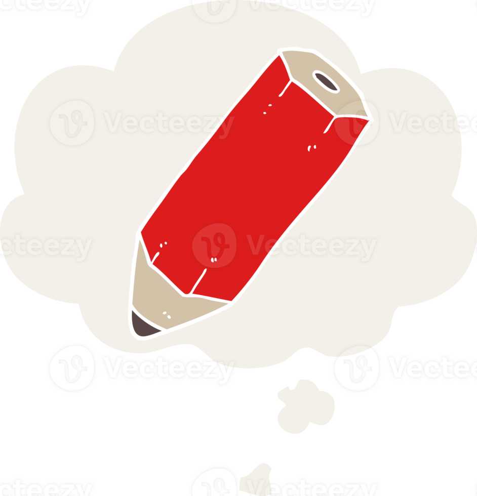 cartoon pencil with thought bubble in retro style png