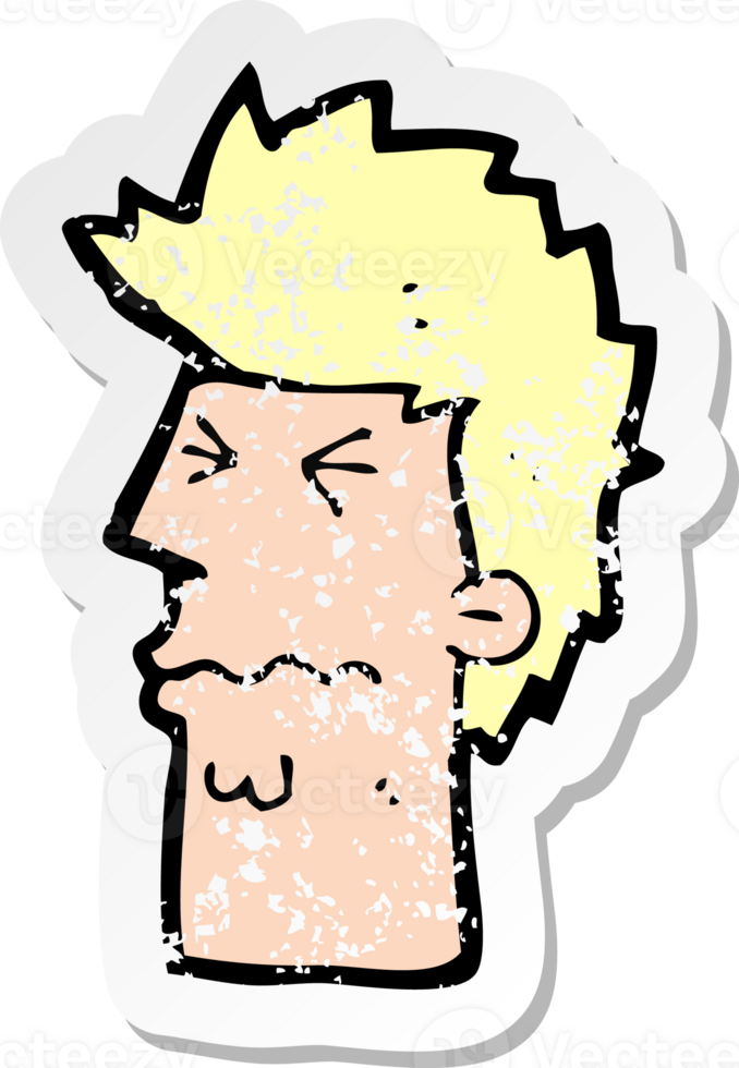 retro distressed sticker of a cartoon stressed out face png