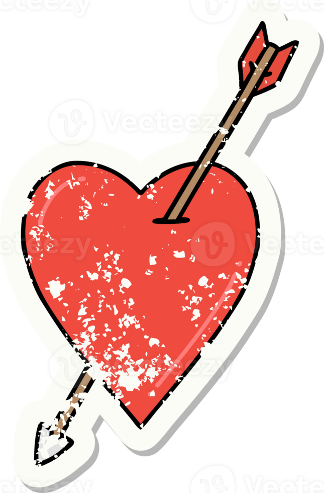 distressed sticker tattoo in traditional style of an arrow and heart png