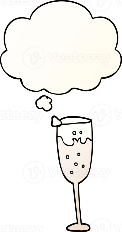 cartoon champagne glass with thought bubble in smooth gradient style png