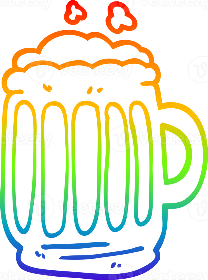 rainbow gradient line drawing of a cartoon tankard of beer png