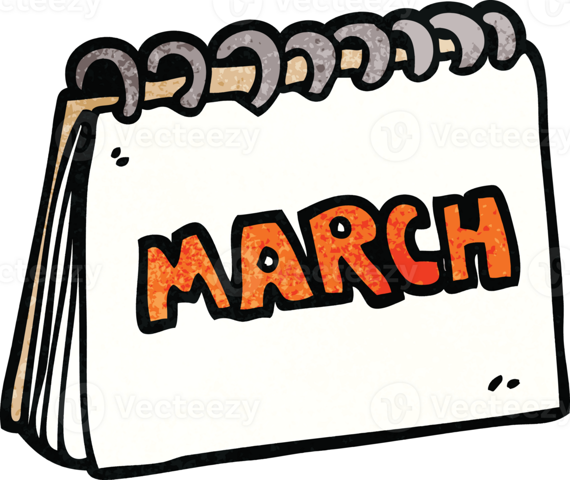 cartoon doodle calendar showing month of march png