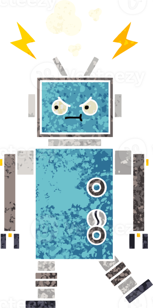retro illustration style cartoon of a robot png