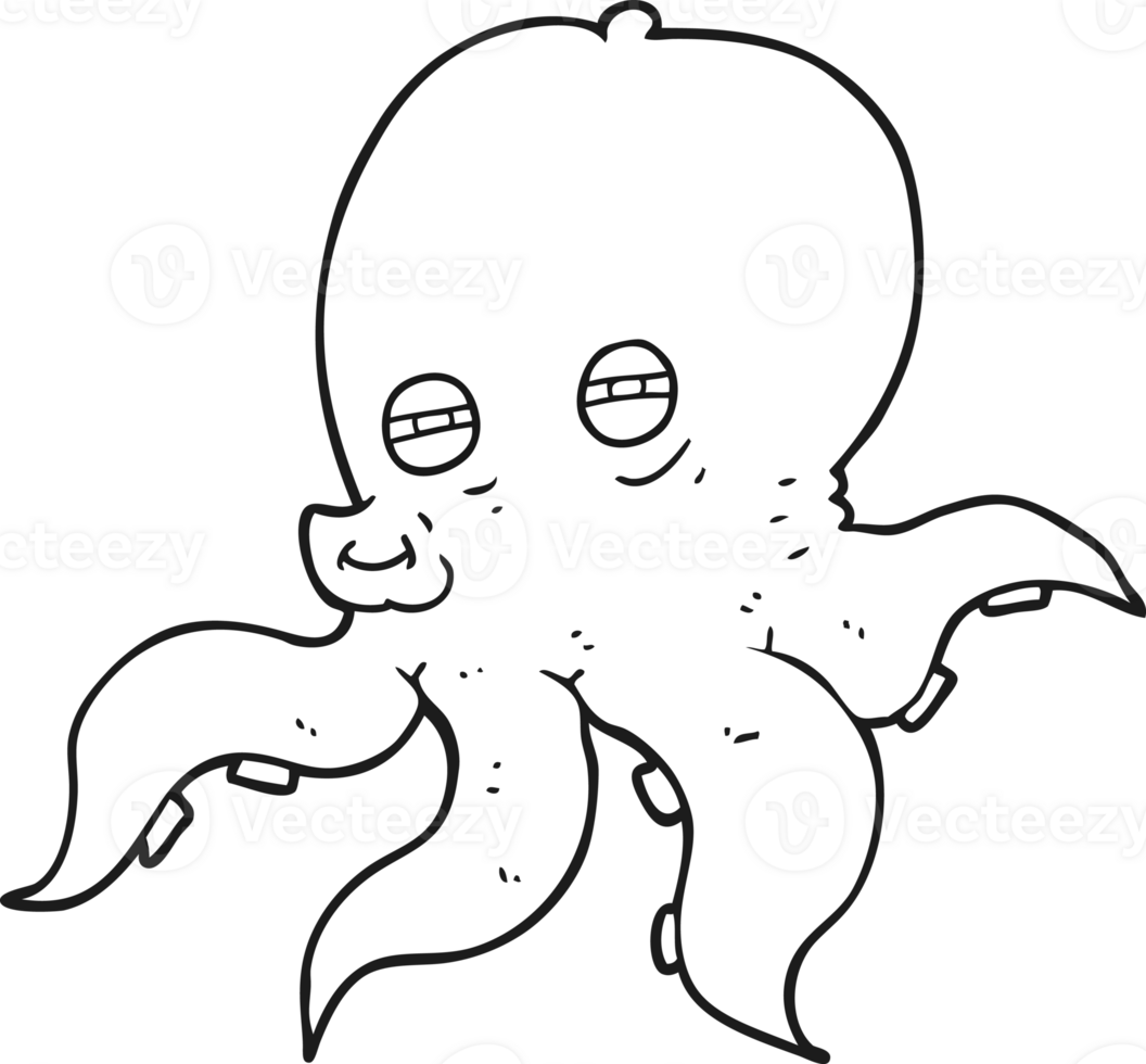 drawn black and white cartoon octopus png