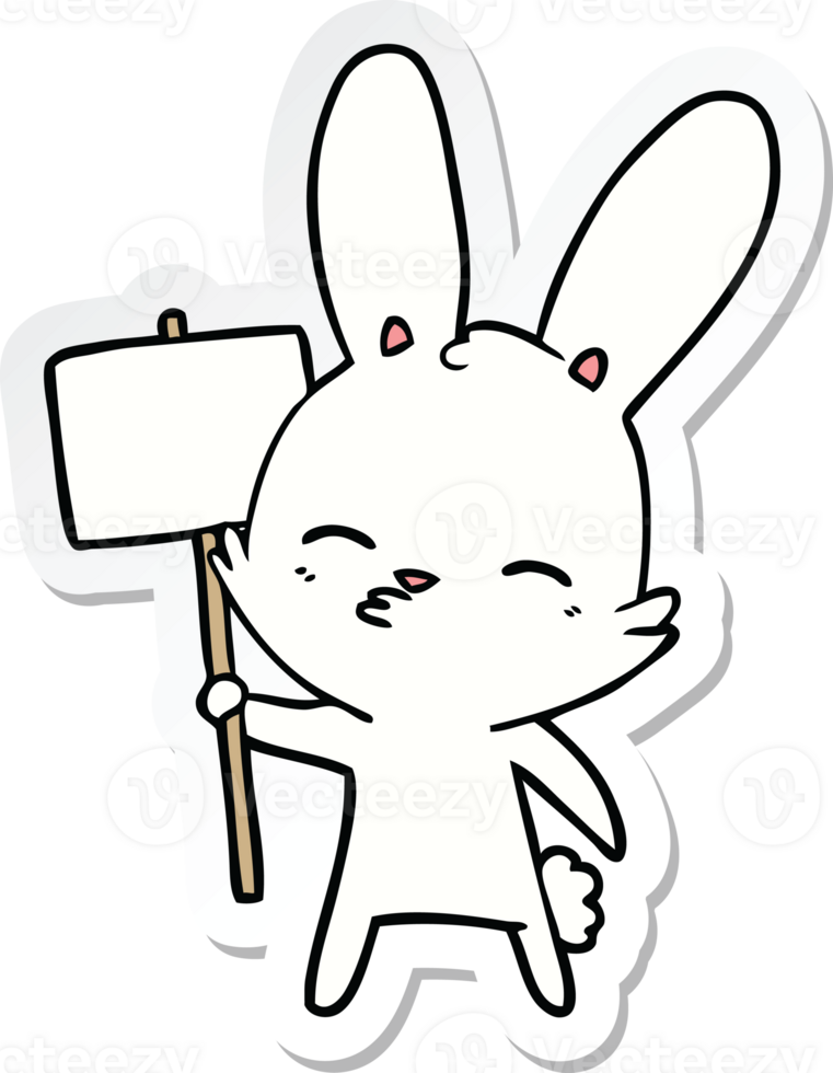 sticker of a curious bunny cartoon with placard png