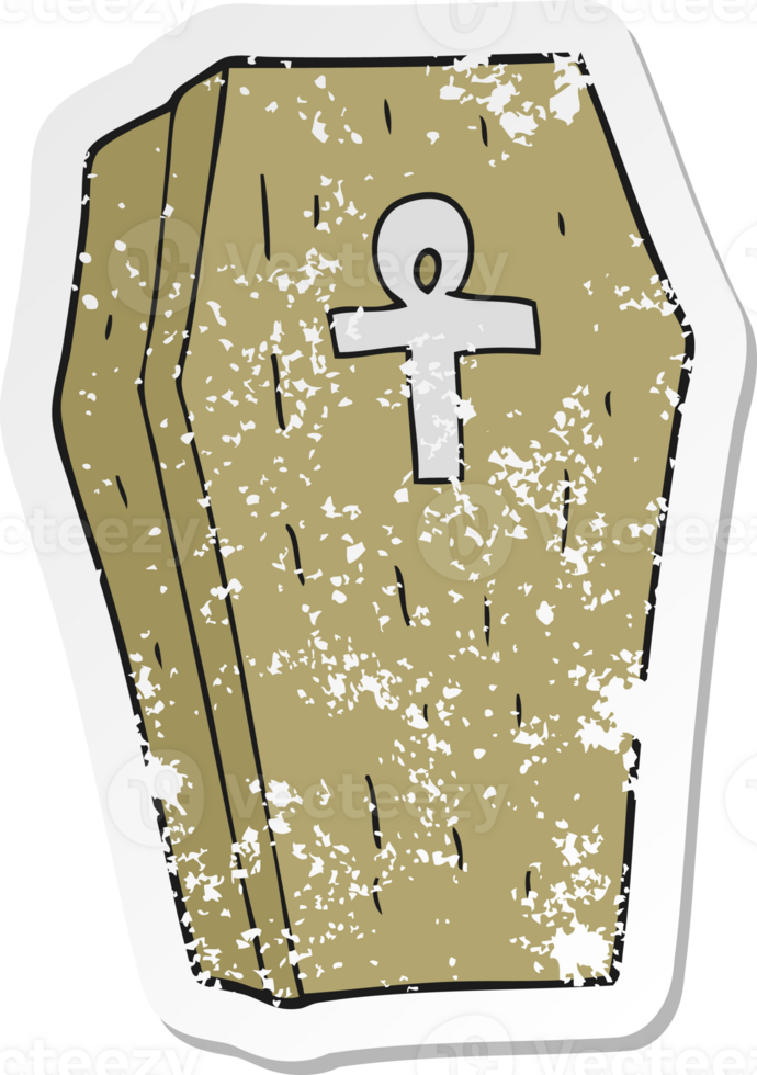 retro distressed sticker of a cartoon spooky coffin png
