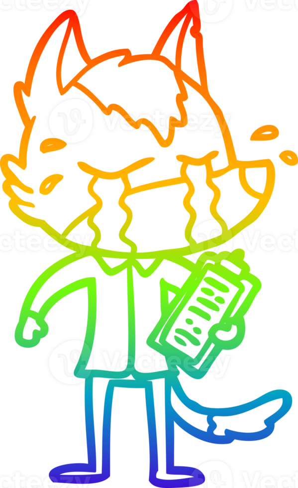 rainbow gradient line drawing of a cartoon crying wolf wearing work clothes png
