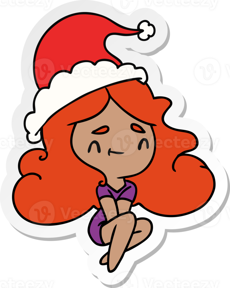 Hand gezeichnet Weihnachten Aufkleber Karikatur von kawaii Mädchen png