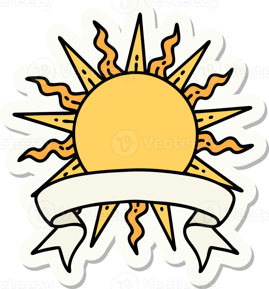 tattoo style sticker with banner of a sun png