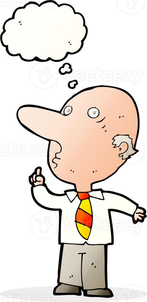 cartoon bald man asking question with thought bubble png