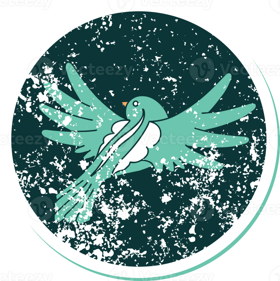 iconic distressed sticker tattoo style image of a flying bird png