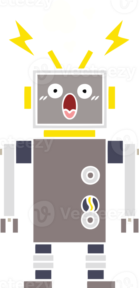 flat color retro cartoon of a malfunctioning robot png