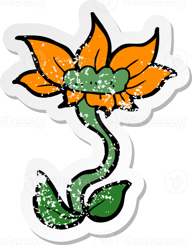 retro distressed sticker of a cartoon flower png