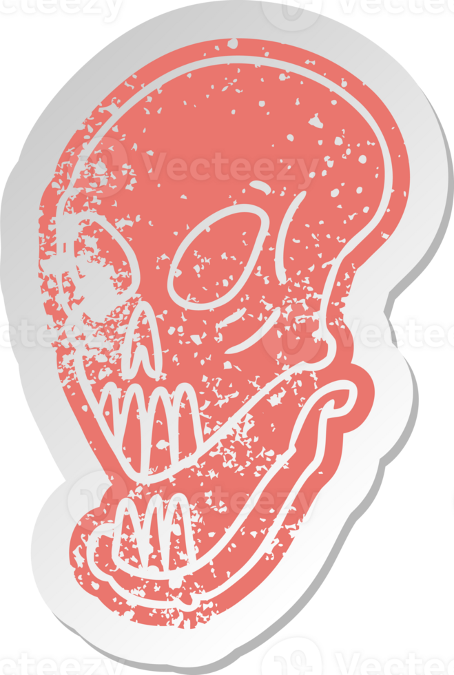 distressed old cartoon sticker of a skull head png