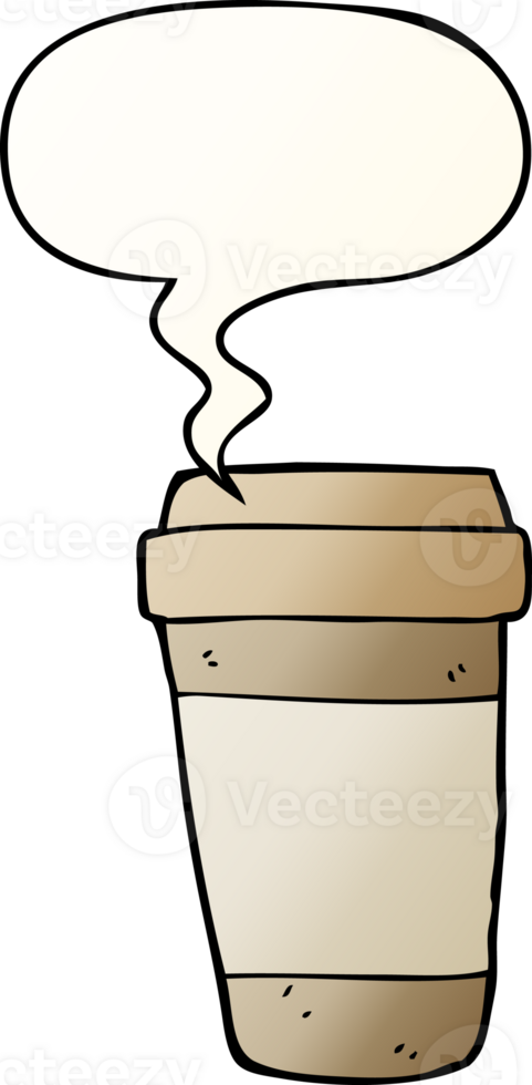 cartoon coffee cup with speech bubble in smooth gradient style png