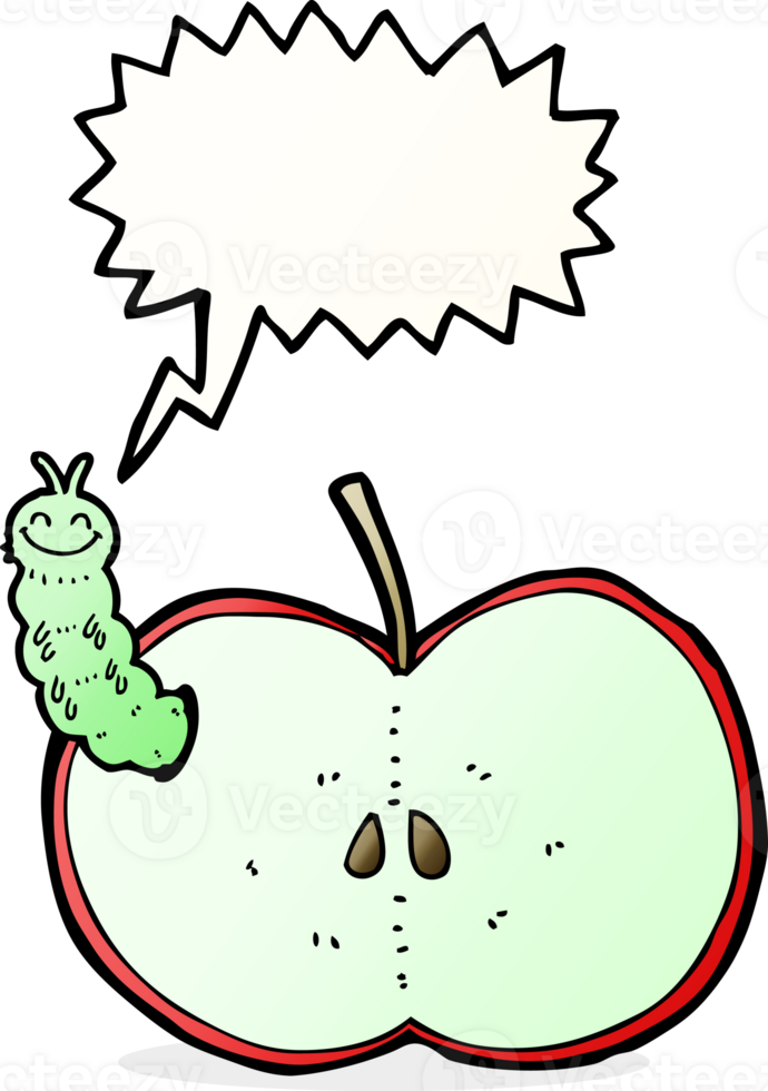 cartoon bug eating apple with speech bubble png