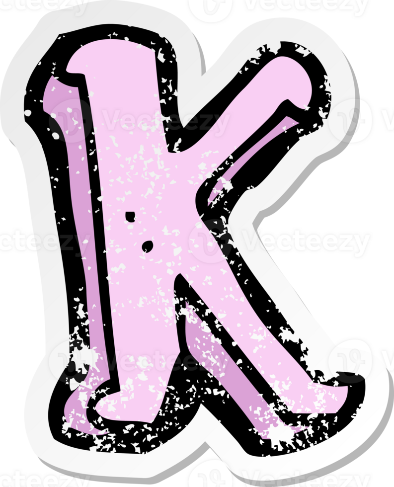 retro distressed sticker of a cartoon letter K png