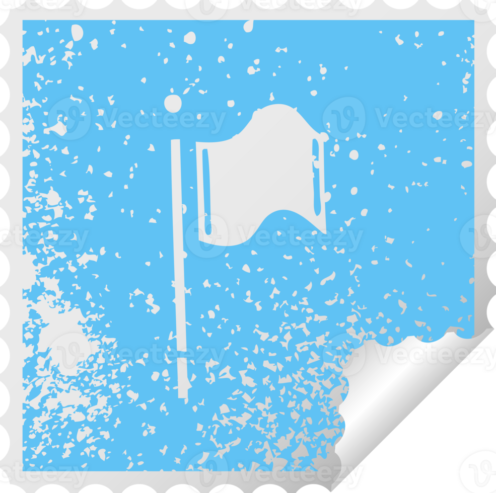 distressed square peeling sticker symbol of a red flag png