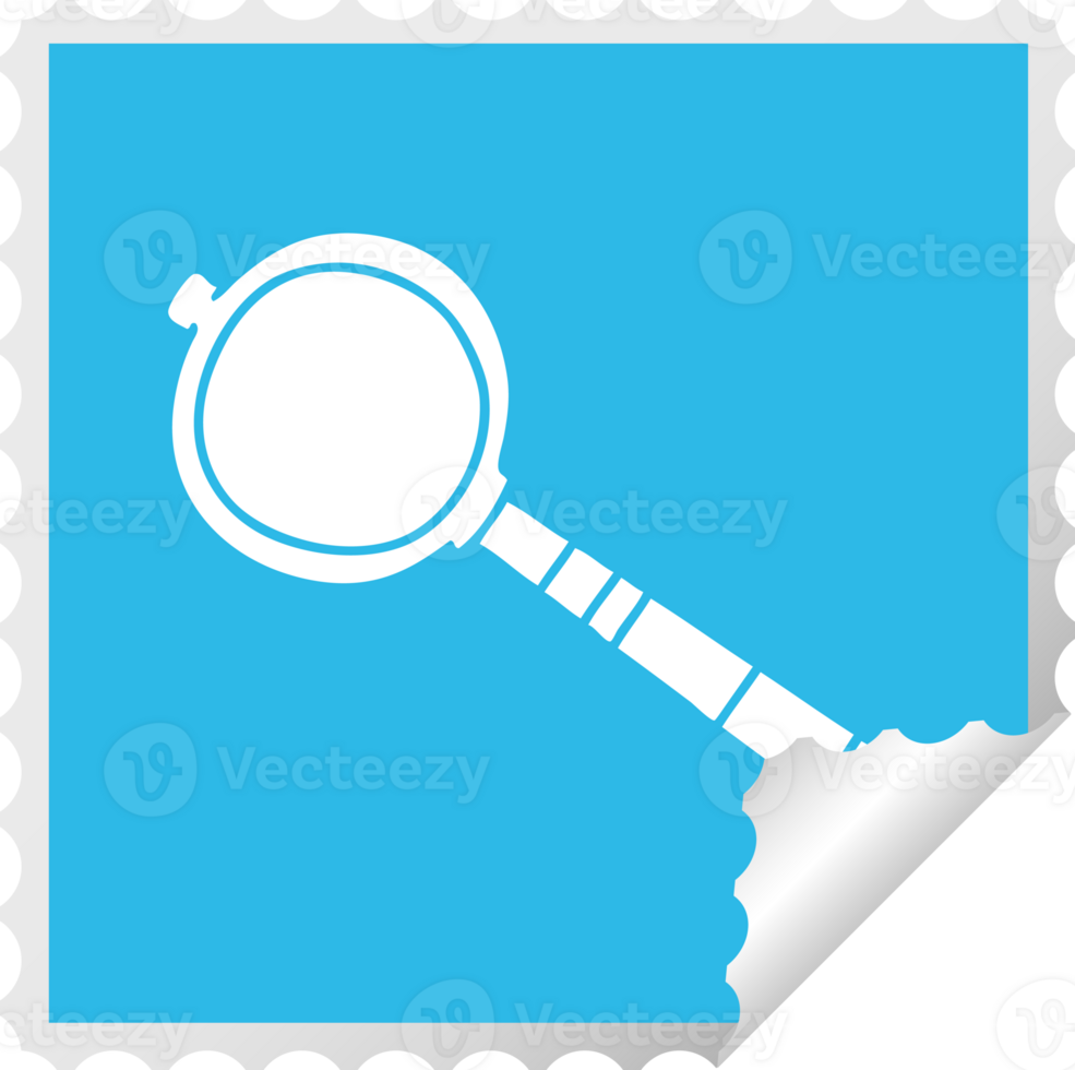 square peeling sticker quirky cartoon magnifying glass png