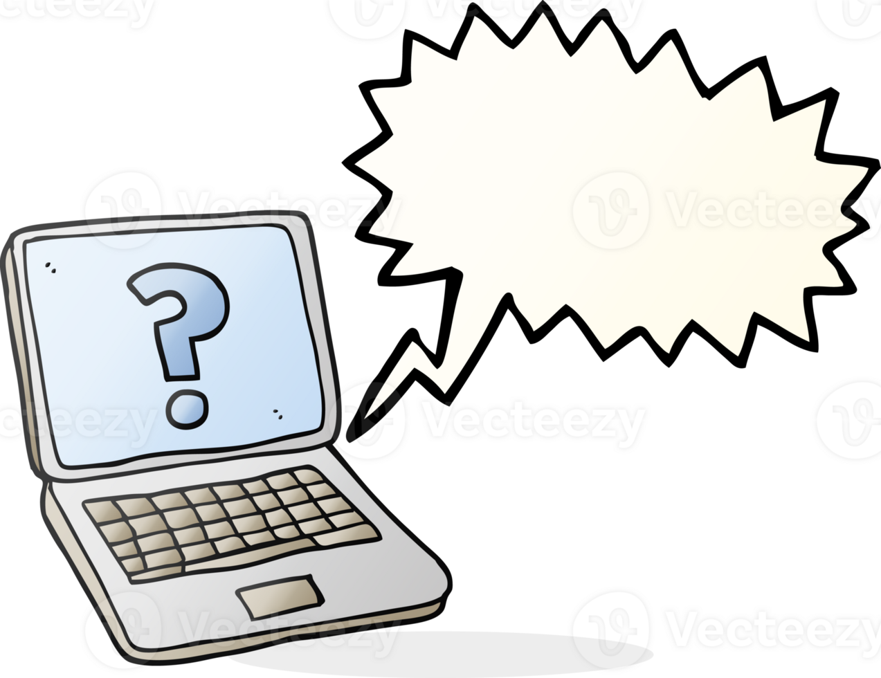 drawn speech bubble cartoon laptop computer with question mark png
