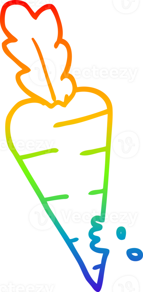 rainbow gradient line drawing of a cartoon carrot with bite marks png
