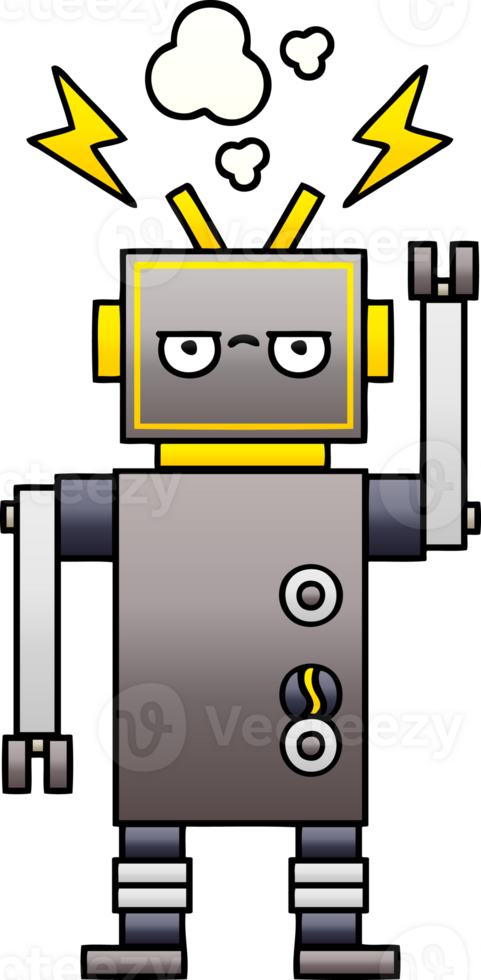 gradient shaded cartoon of a malfunctioning robot png