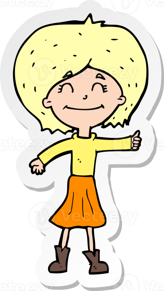 sticker of a cartoon happy girl giving thumbs up symbol png