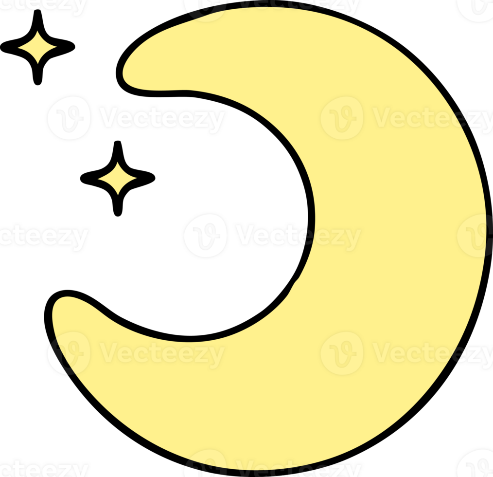 cartoon of a moon with stars png