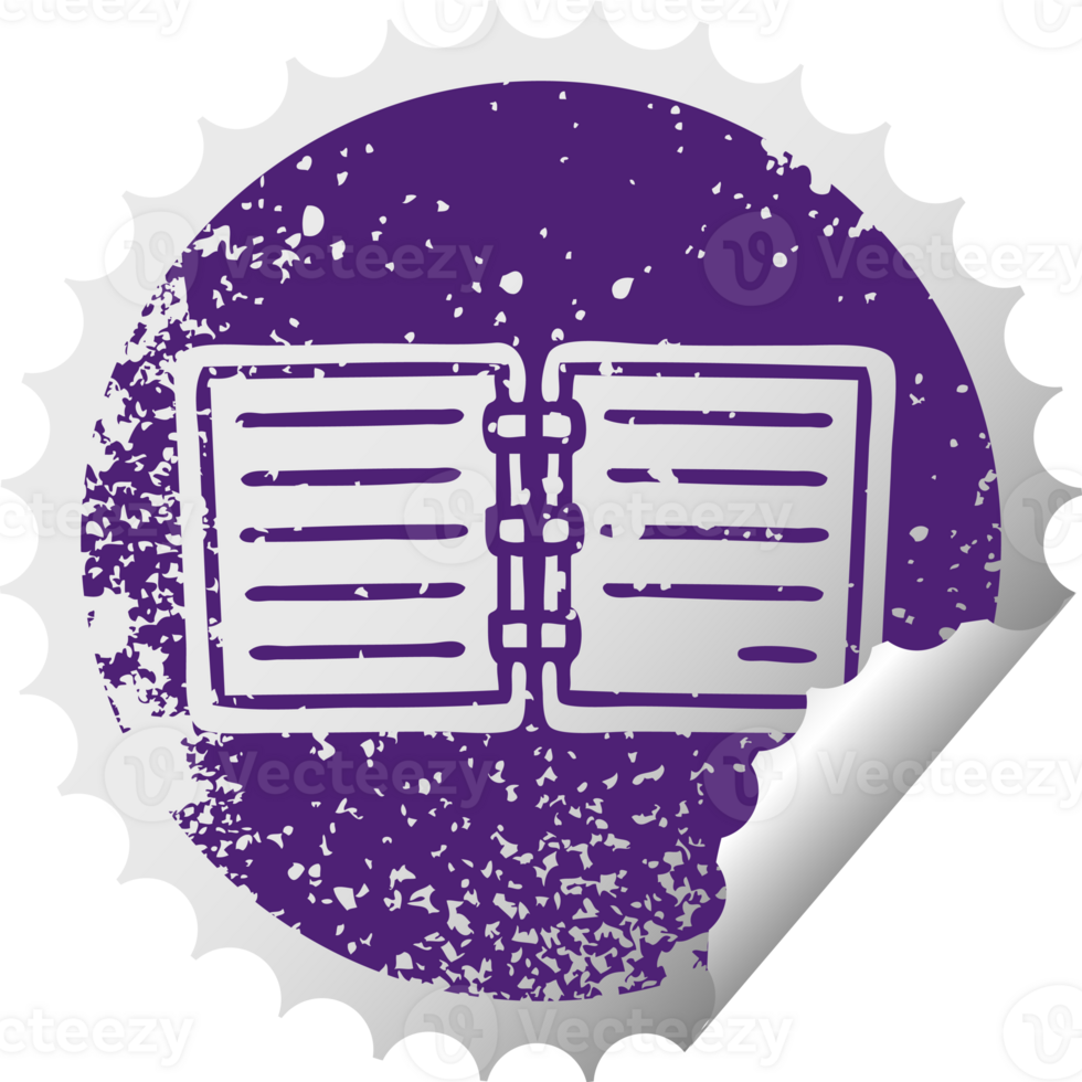 distressed circular peeling sticker symbol of a note book png