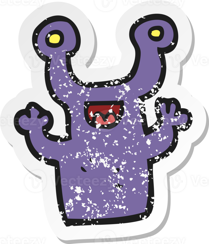 retro distressed sticker of a cartoon little alien png