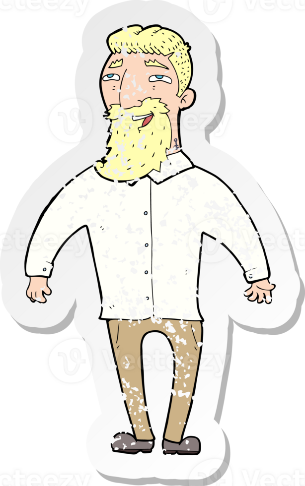 retro distressed sticker of a cartoon happy man with beard png