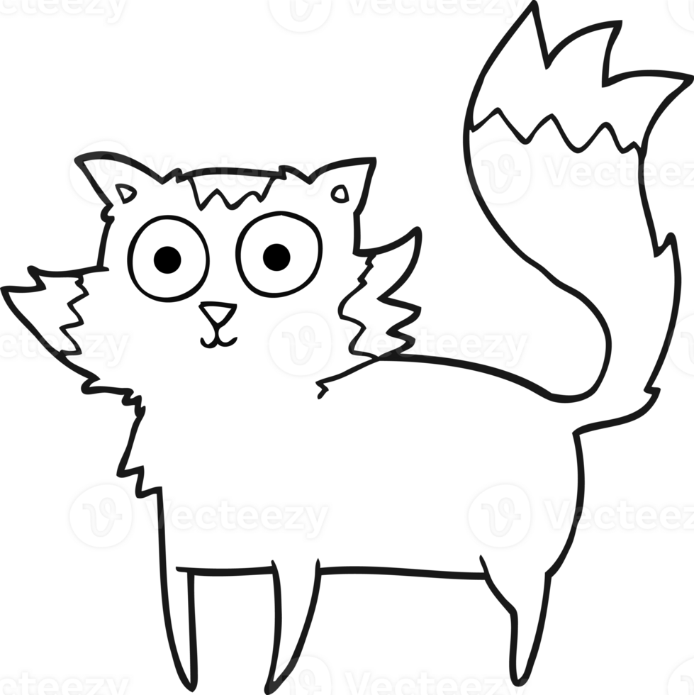 drawn black and white cartoon cat png