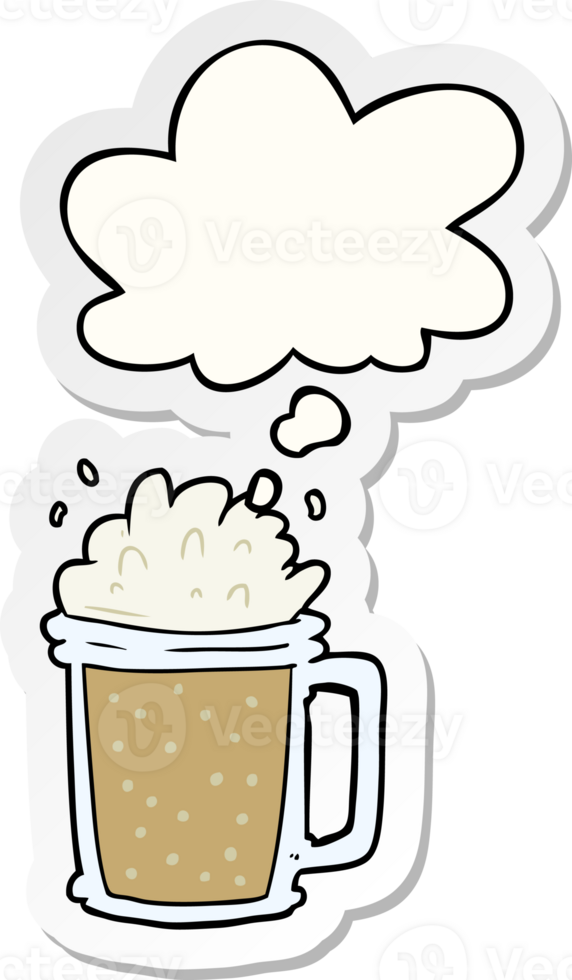 cartoon beer with thought bubble as a printed sticker png