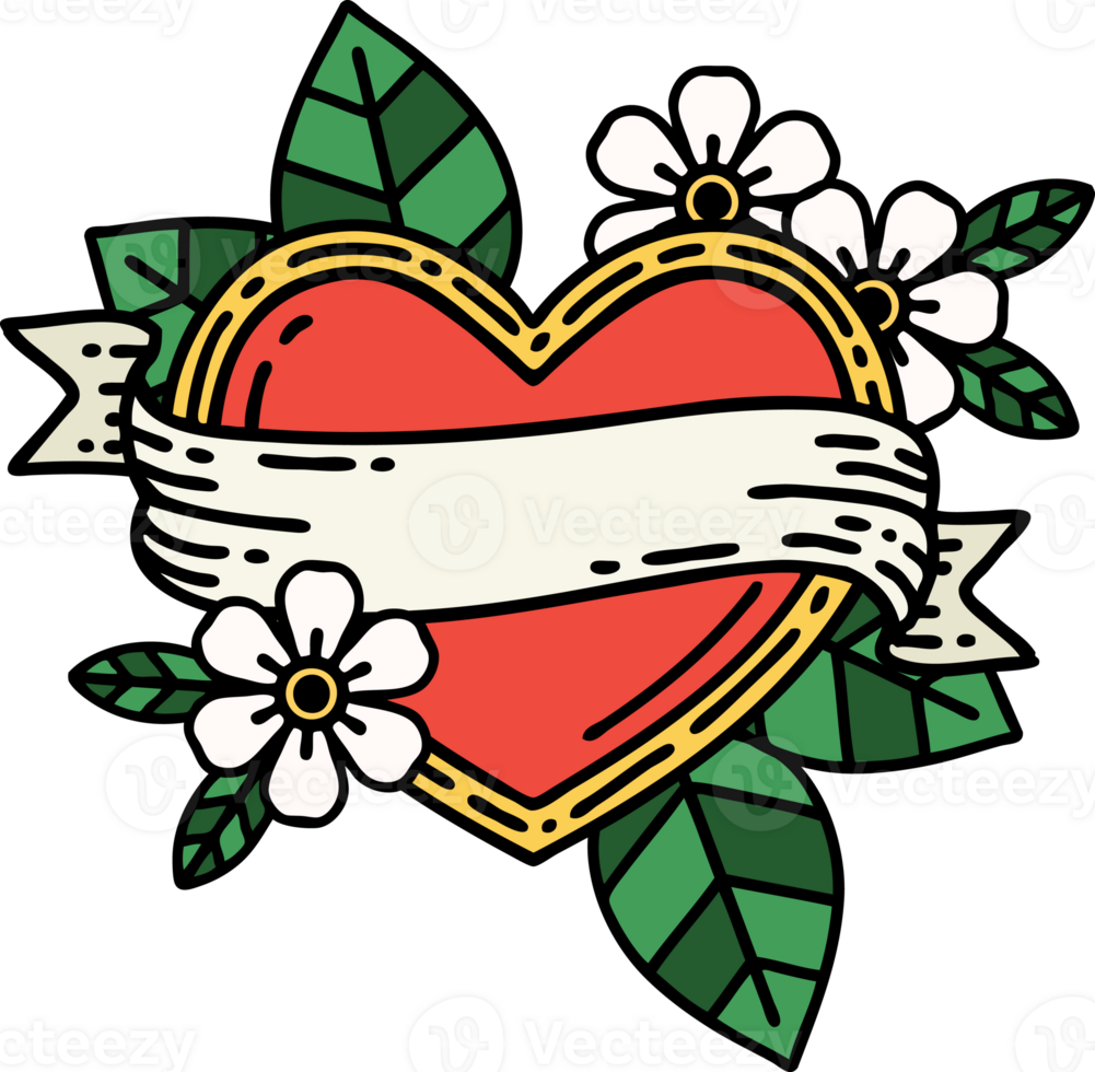 tattoo in traditional style of a heart and banner png