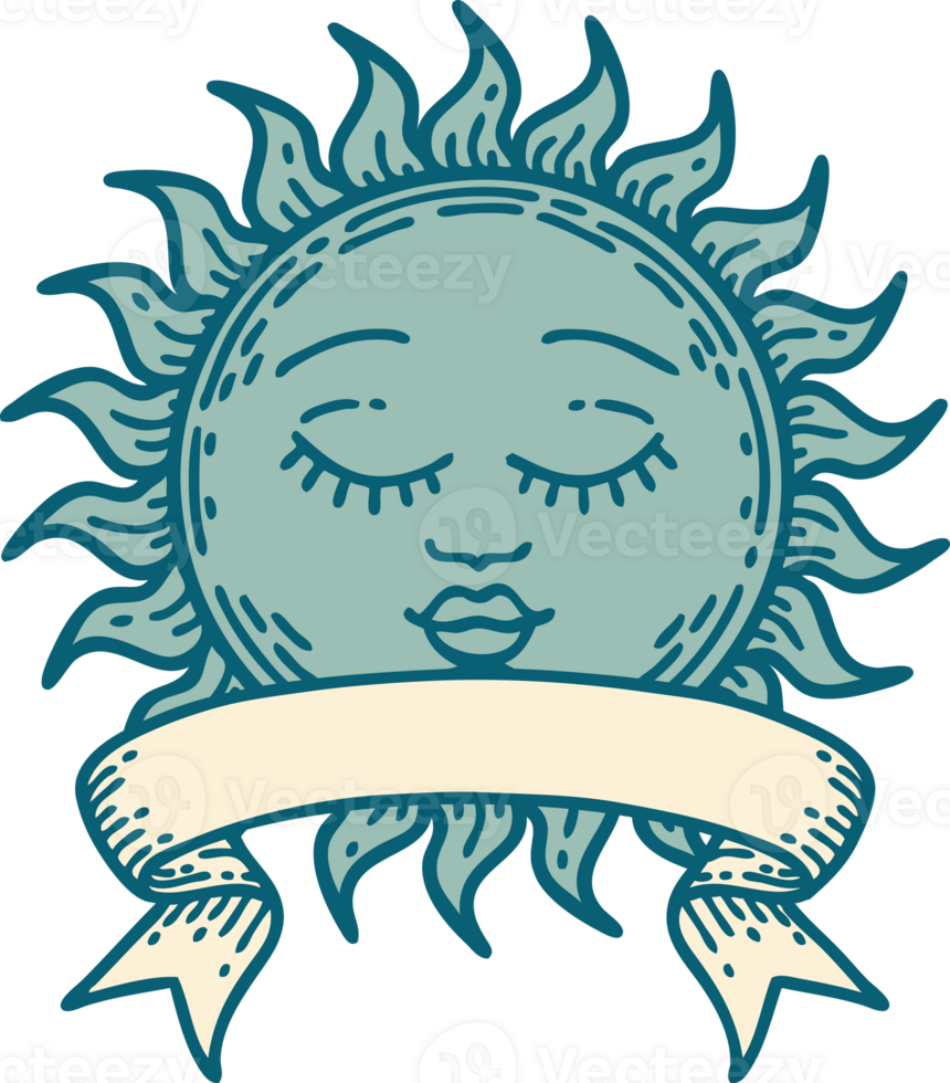 traditional tattoo with banner of a sun png
