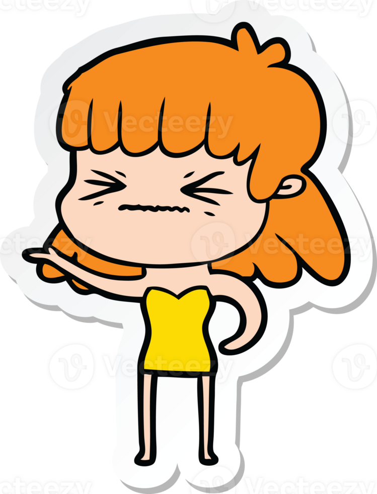 sticker of a cartoon angry girl png