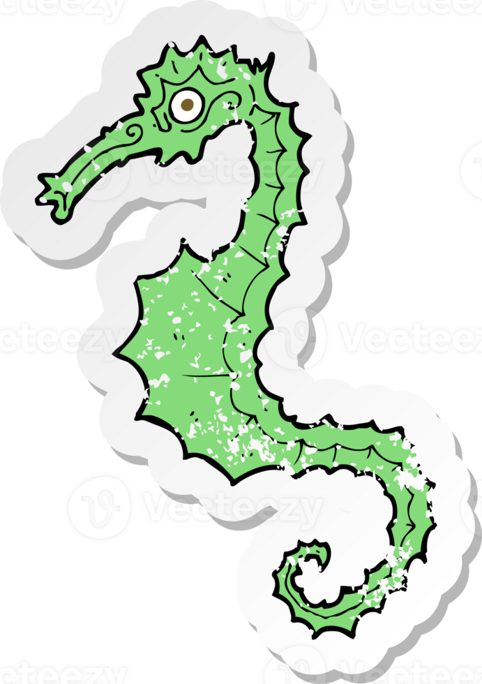 retro distressed sticker of a cartoon sea horse png