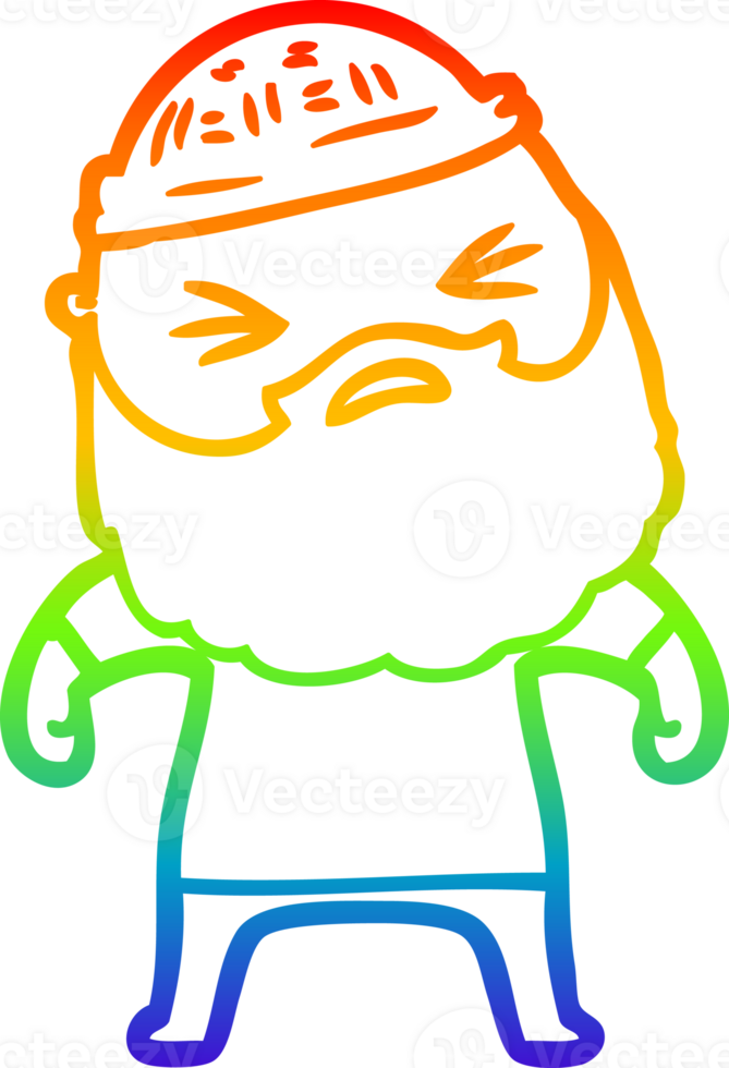 rainbow gradient line drawing of a cartoon man with beard png