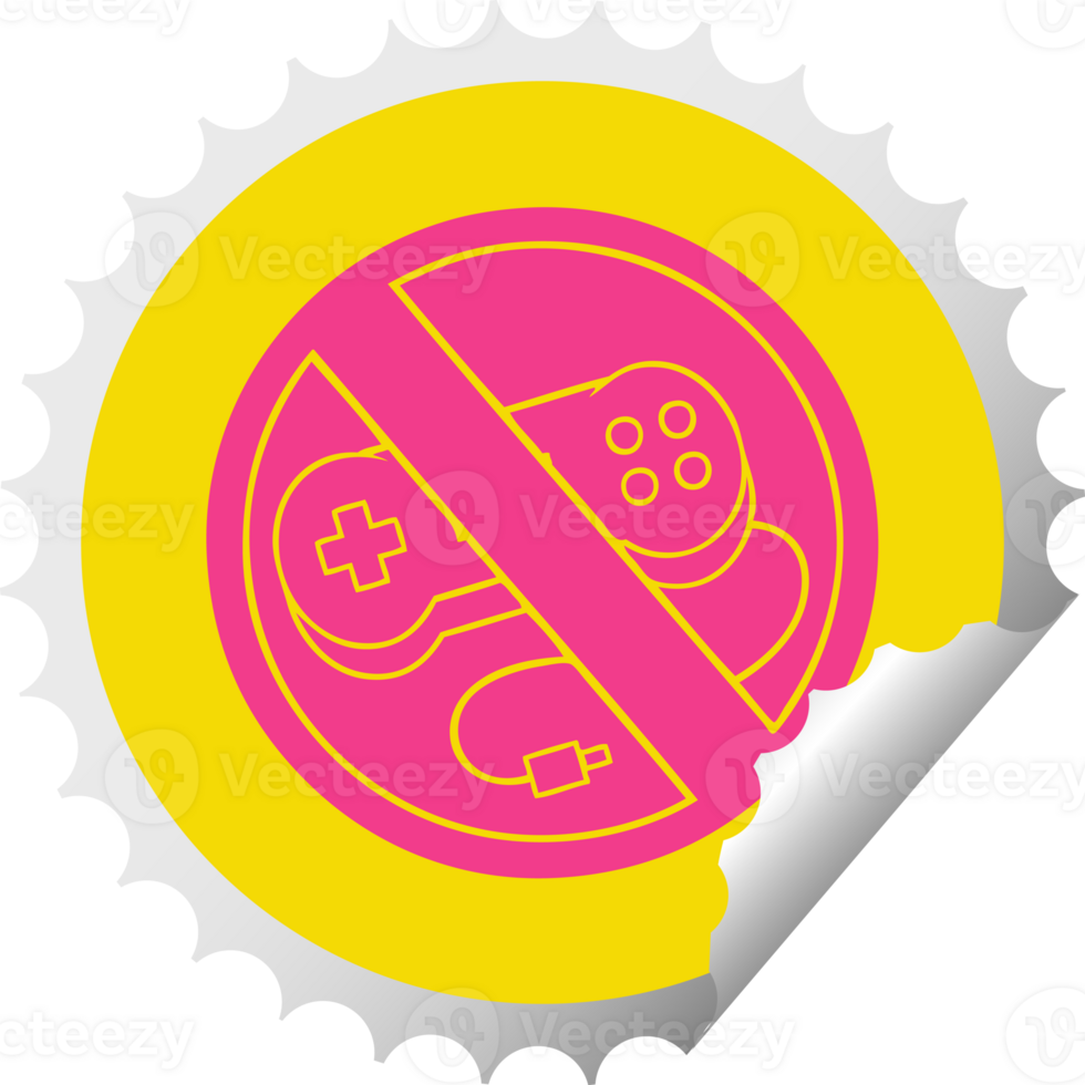 circular peeling sticker cartoon of a no gaming allowed sign png