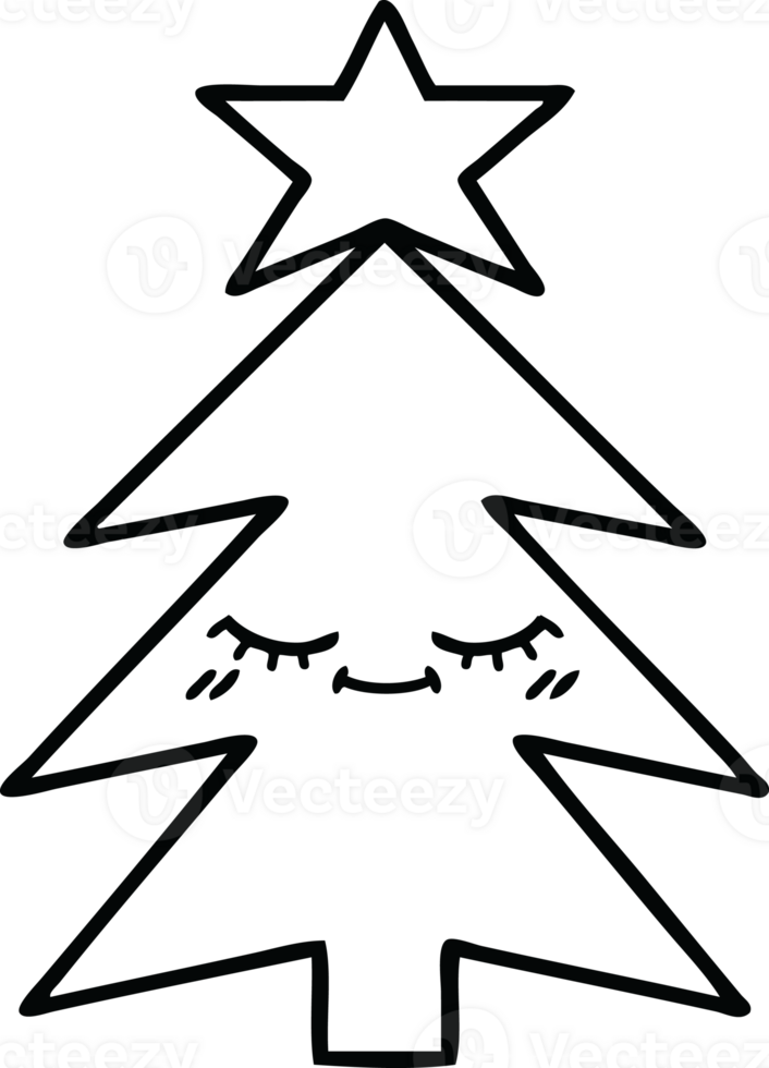 Linie Zeichnung Karikatur von ein Weihnachten Baum png