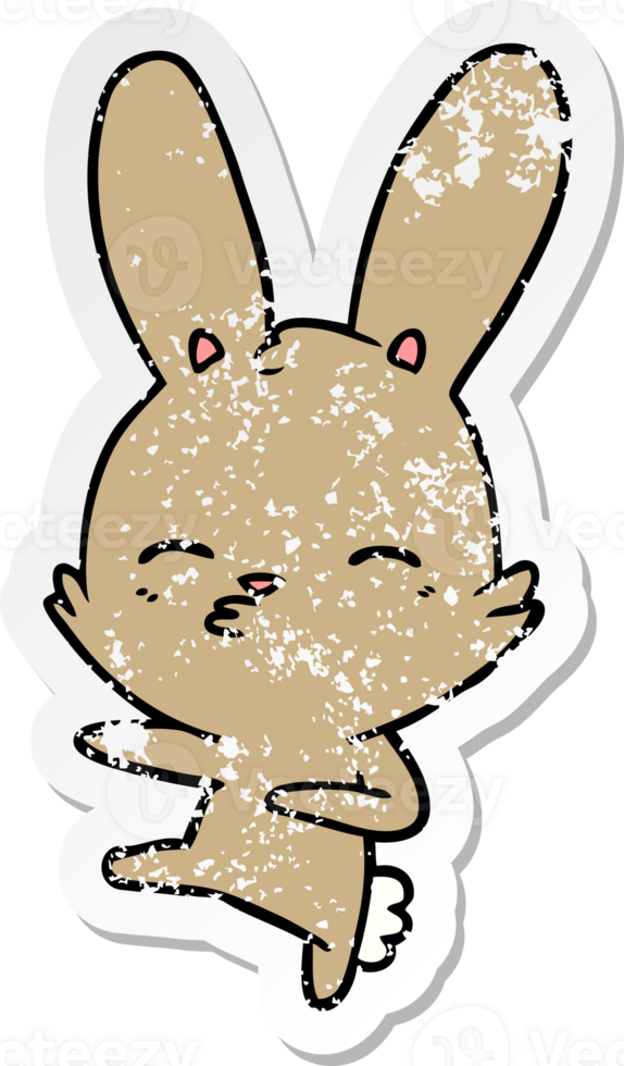 distressed sticker of a curious bunny cartoon png