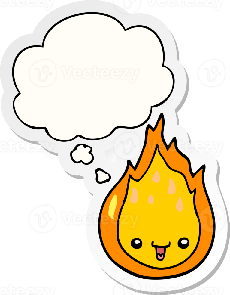 cartoon flame with thought bubble as a printed sticker png