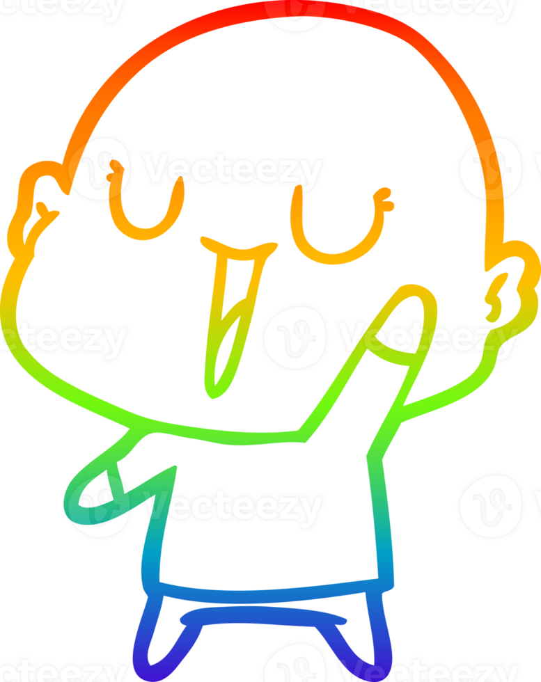 rainbow gradient line drawing of a happy cartoon bald man png